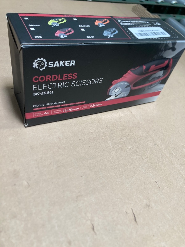 Photo 1 of Saker Electric Box Cardboard Cutter,Cordless Elwetric Scissors for Fabric Leather Paper Plastic - Card Board Cutter Tool with 4V Recharged Battery - Safety Lock and LED Light for Cutting,Green