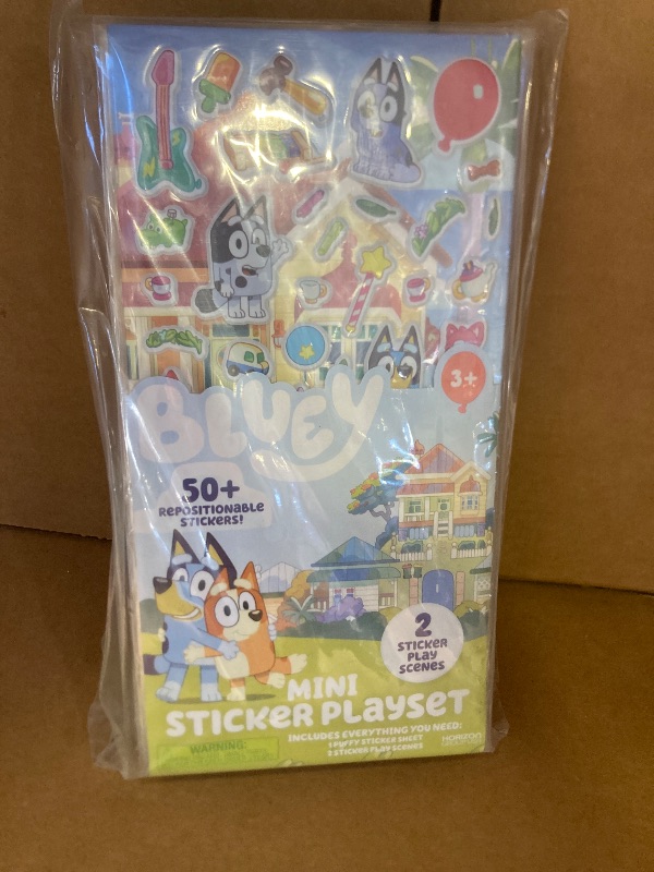 Photo 1 of Bluey Mini Sticker Playset, 6-Pack, 45 Reusable Puffy Stickers, Double-Sided Play Scenes, Repositionable, Travel Toy for Kids & Toddlers, Blue