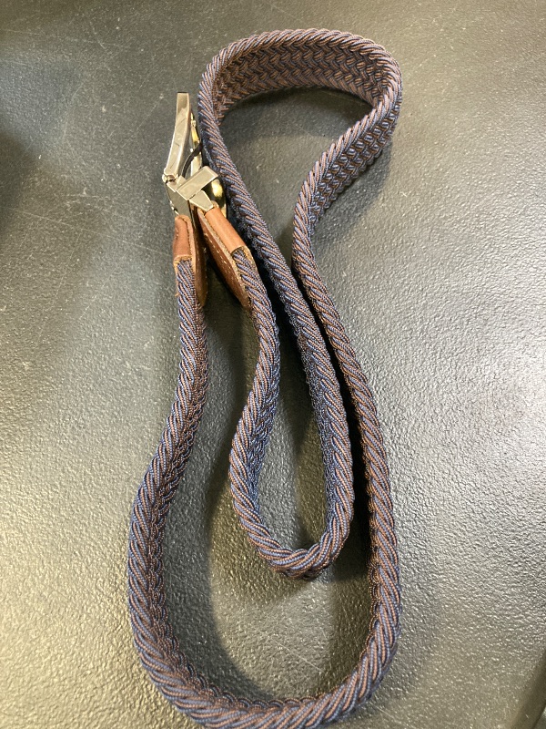Photo 1 of Tommy Bahama Men's Stretch Braided Reversible Leather Trim Belt, Navy/Brown, S/M (32-36)