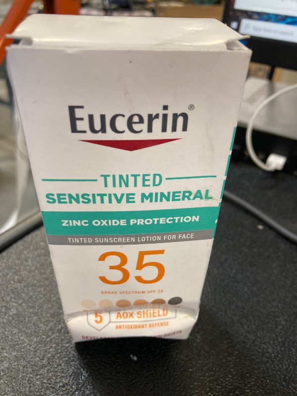 Photo 1 of Eucerin Sun Tinted Sensitive Mineral Face Sunscreen Lotion SPF 35, Non-Comedogenic Mineral Sunscreen with Gentle Zinc Oxide Protection for Sensitive Skin, 1.7 Fl Oz Bottle