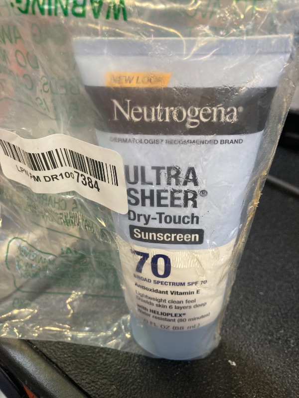 Photo 1 of Neutrogena Ultra Sheer Dry-Touch Water Resistant and Non-Greasy Sunscreen Lotion with Broad Spectrum SPF 70, 3 Fl Oz (Pack of 1)