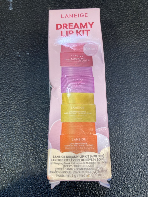 Photo 1 of LANEIGE Dreamy Lip Kit: Lip Sleeping Mask Berry, Sweet Candy, Mango, and Peach Iced Tea, Nourish, Hydrate, Vitamin C, Shea Butter, Coconut Oil