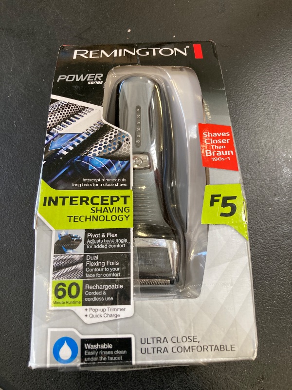 Photo 1 of Remington F5 Power Series Foil Shaver, Electric Razor for Men, Cordless Rechargeable with Pop Up Trimmer, Pivot & FlexFoil Technology, Lightweight Handheld Design, Black