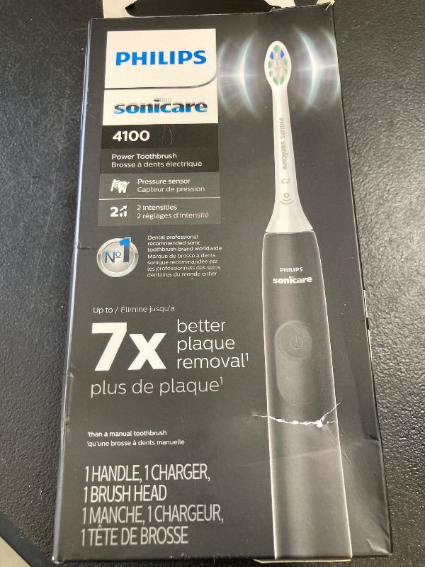 Photo 1 of Philips Sonicare 4100 Rechargeable Electric Toothbrush, with Pressure Sensor, 2 Intensity Settings, SmarTimer and QuadPacer, 14-Day Battery Life, Black, Model HX3681/24