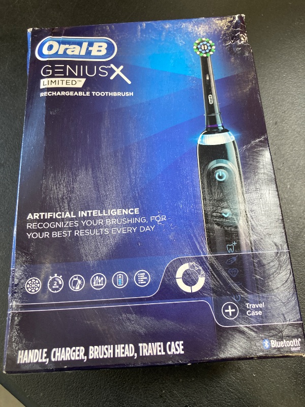 Photo 1 of Oral-B Genius X Limited Rechargeable Electric Toothbrush with 1 Replacement Brush Head, Travel Case, Midnight Black