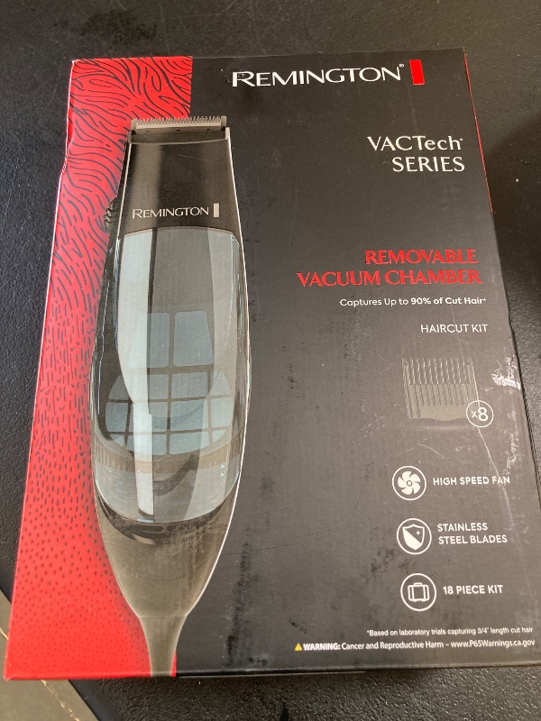 Photo 1 of Remington Vacuum Haircut Kit, Vacuum Beard Trimmer, Hair Clippers for Men with Removable Hair Chamber and Dual Motor Power (18 pieces)