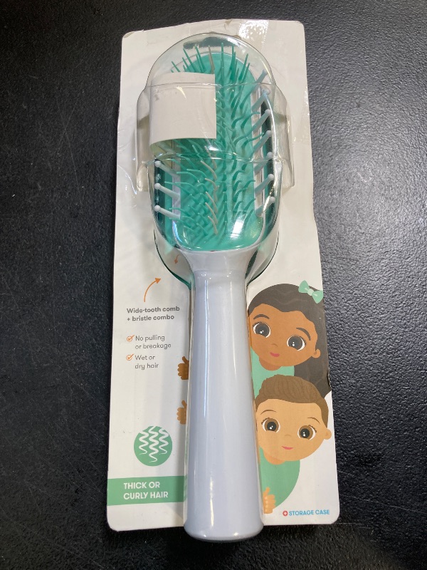 Photo 1 of Frida Baby Thick or Curly Hair Detangler Brush for Kids, Toddler Hairbrush Detangles Knots Without Tears or Breakage, Comb Teeth and Bristle Design, White/Blue ,1 Count