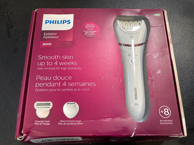 Photo 1 of Philips Epilator Series 8000, Wet & Dry, 3-in-1 with Shaver & Trimmer Attachments for Women, 8 Accessories Included, BRE720/14