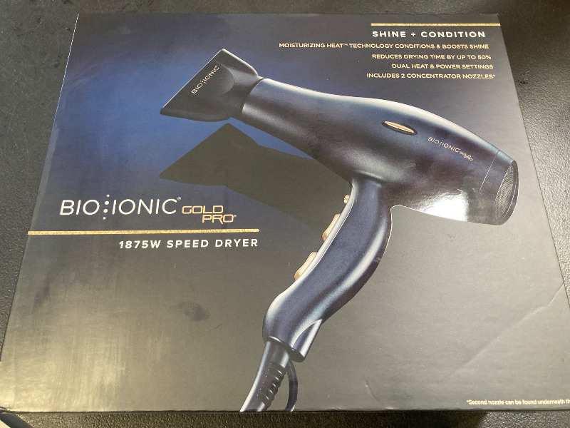 Photo 1 of Bio Ionic GoldPro Hair Dryer, Blue, Moisturizing Heat Technology & 24K Gold MX, Ultra-Powerful 1875W AC Motor, Lightweight Blow Dryer with Ergonomic Handle, Multi-Speed Settings