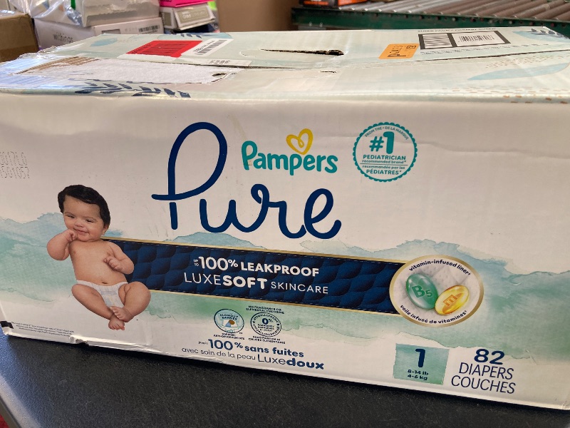 Photo 1 of Pampers Pure Protection Baby Diapers, Size 1 (8-14 lbs), 82 Count, Up to 100% Leakproof, Premium Plant-based Skin Protection, Hypoallergenic Soft Diapers