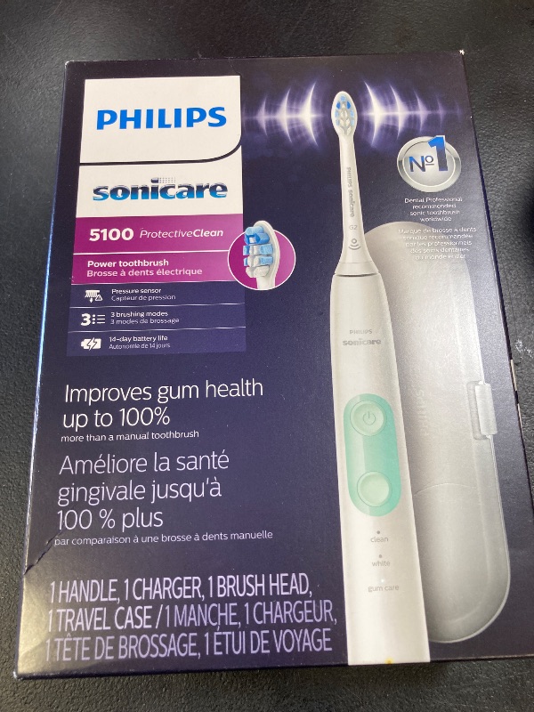 Photo 1 of Philips Sonicare ProtectiveClean 5100 Rechargeable Electric Toothbrush, with Pressure Sensor, 3 Cleaning Modes, SmarTimer and QuadPacer, 14-Day Battery Life, Travel Case, White, Model HX6857/11