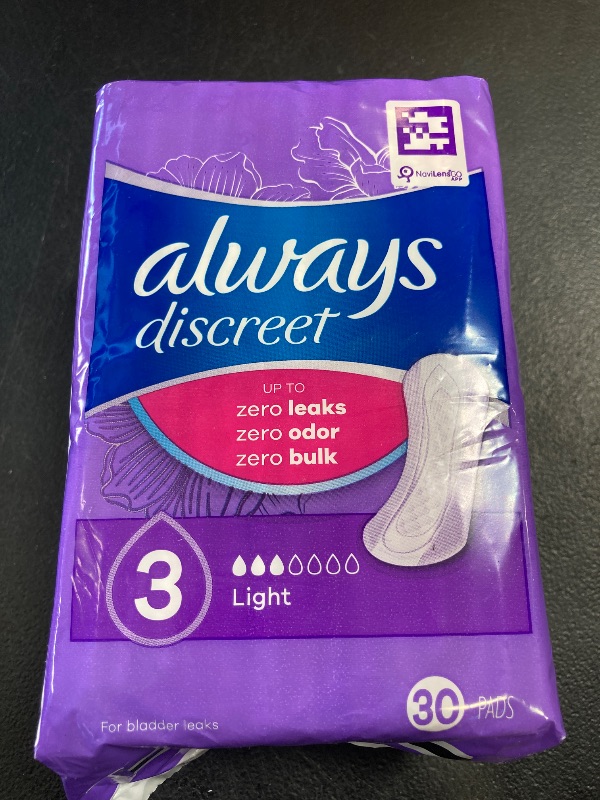 Photo 1 of Always Discreet, Incontinence Light Pads, 3 Drops, 30 Pads each (1 Pack)