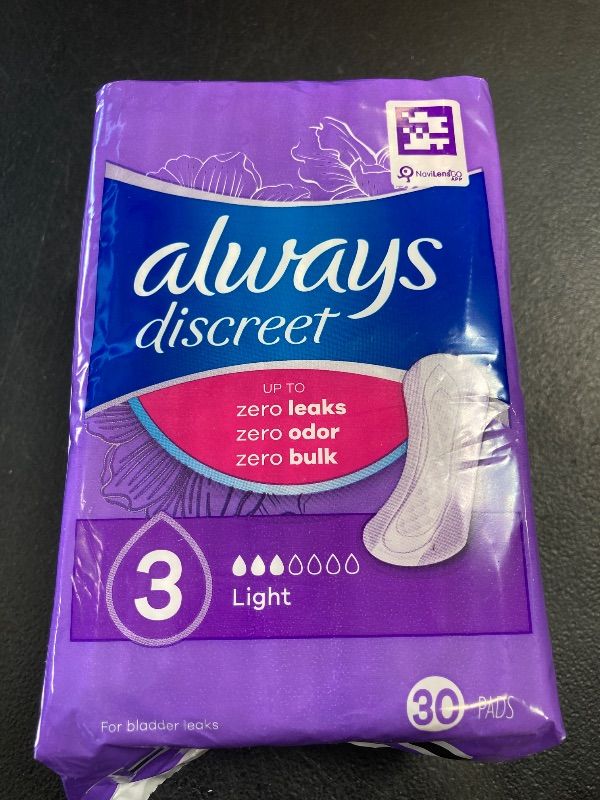 Photo 1 of Always Discreet, Incontinence Light Pads, 3 Drops, 30 Pads each (1 Pack)