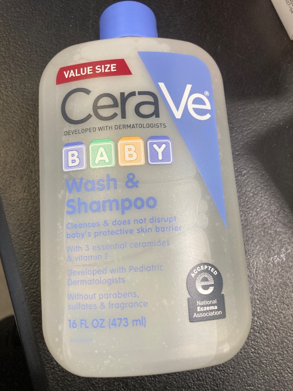 Photo 1 of CeraVe Baby Wash & Shampoo, 2-in-1 Tear-Free for Skin Hair Fragrance, Paraben, Dye, Phthalates Sulfate Free Bath, Soap with Vitamin E 16 Ounce