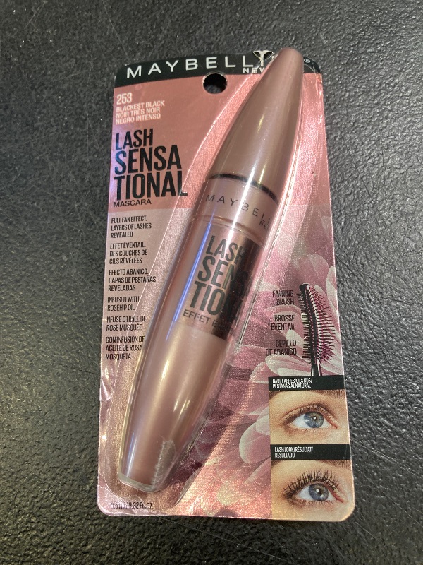 Photo 1 of Maybelline Lash Sensational Washable Mascara, Lengthening and Volumizing for a Full Fan Effect, Blackest Black, 1 Count