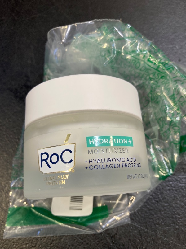 Photo 1 of RoC Hydration+ Hyaluronic Acid Moisturizer Face Cream, Hydrating, Smoothing, Fragrance Free Formula with Collagen Proteins (1.7 Ounces) with Retinol Eye Cream Packette