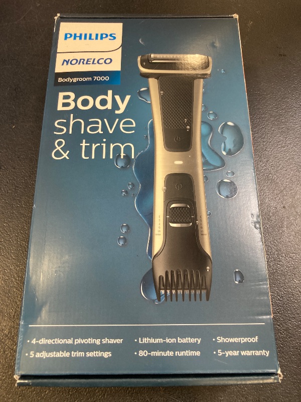 Photo 1 of Philips Norelco Bodygroom 7000 Series, Showerproof Groin and Body Trimmer for Men, Precise Body Grooming, Adjustable Comb, Safe Even Below The Belt, 80 Min. Runtime, Model BG7030/49
