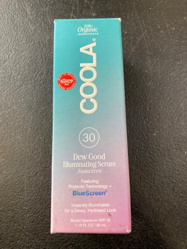 Photo 1 of COOLA Organic Dew Good Illuminating Probiotic Serum with SPF 30, Dermatologist Tested Sunscreen with Plant-Derived BlueScreen Digital De-Stress Technology, 1.15 Fl Oz
