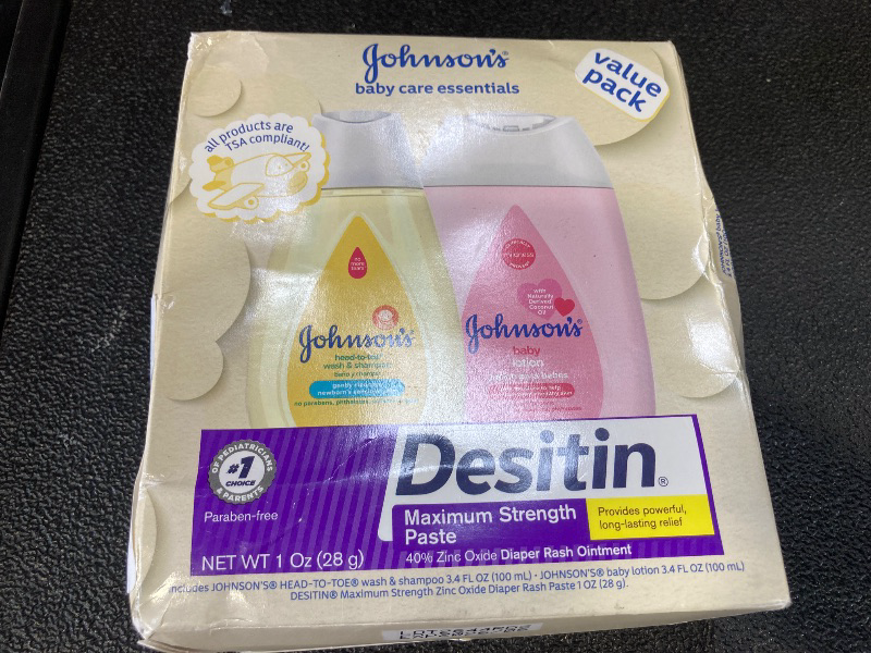 Photo 1 of Johnson's Baby Care Essentials Gift Set, Body Lotion, & Zinc Oxide Diaper Rash Paste for Baby's Delicate Skin, Value Pack, Travel-Size, Bath Essentials Must Haves, Baby Gifts, 3 Items