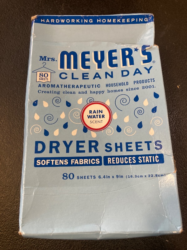 Photo 1 of MRS. MEYER'S CLEAN DAY Dryer Sheets, Fabric Softener, Reduces Static, Infused with Essential Oils, Rain Water Scent, 80 Count