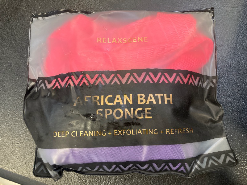 Photo 1 of African Net Sponge Authentic - 2 Pieces Exfoliating Body Scrubber Bath Sponge - Back Scrubber Washcloth for Shower with Travel Bag - Real African Scrub Exfoliator Body Care Bathing Accessories
