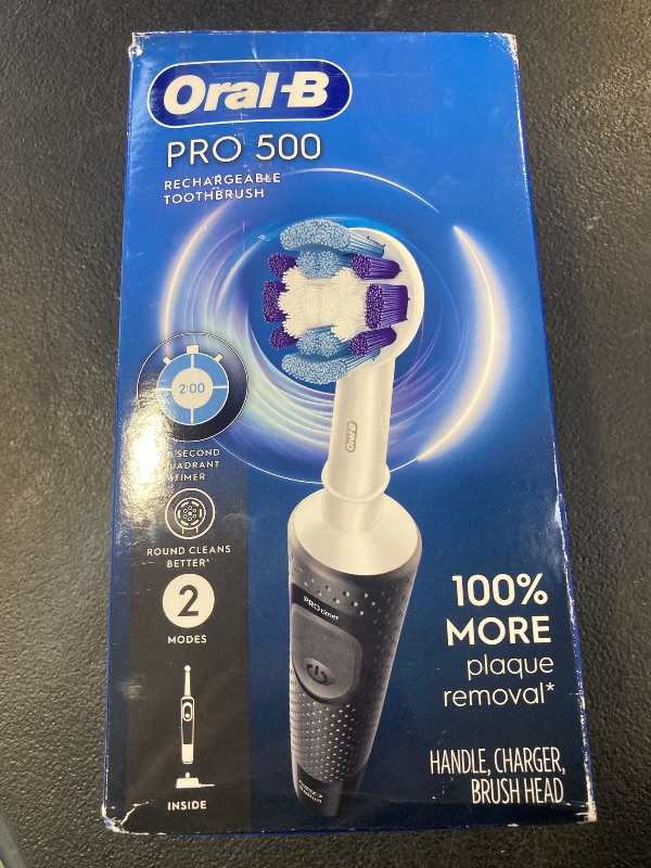 Photo 1 of Oral-B Pro 500 Electric Toothbrush with (1) Brush Head, Rechargeable, Black