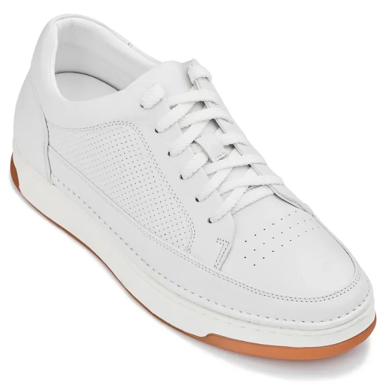 Photo 1 of CALTO White/Off-White & Gum Sole - Elevated Micro-Perforated Leather Sneakers - Size US 9 