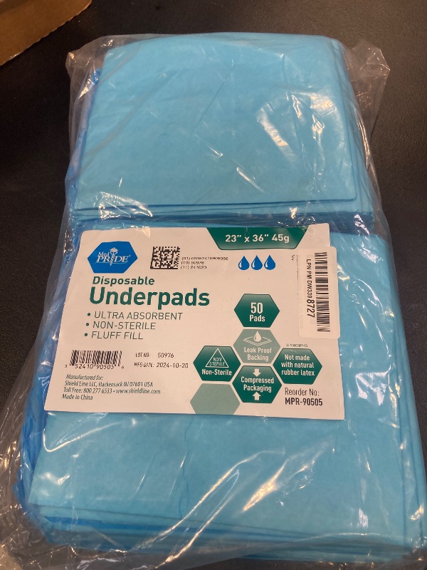 Photo 1 of MED PRIDE Disposable Chux Pads 23in X 36in, Super Absorbent Bed Pads for Incontinence, Underpads for Adults, Kids, Pets (50 Count (Pack of 1) Blue/White)