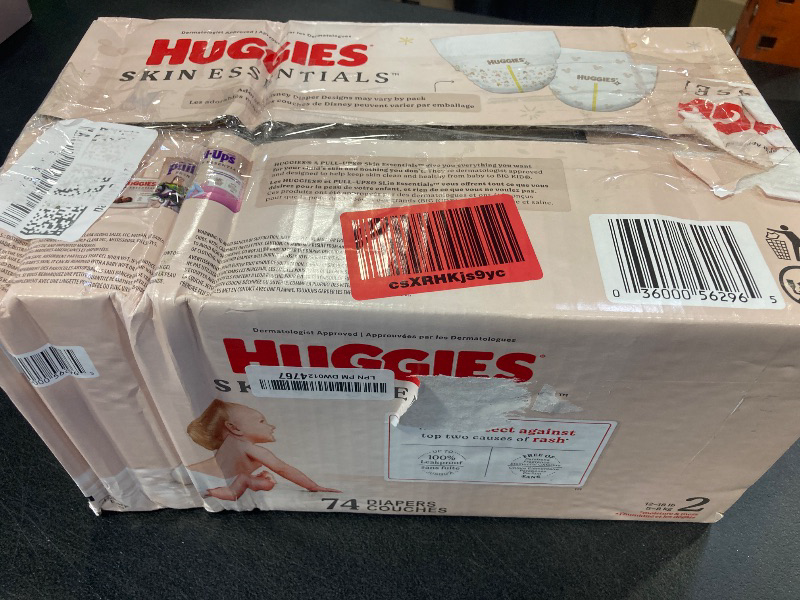 Photo 1 of Huggies Size 2 Diapers, Skin Essentials Baby Diapers, Size 2 (12-18 lbs), 74 Count, Packaging May Vary