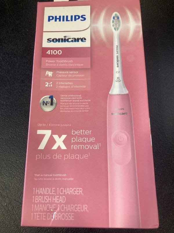 Photo 1 of Philips Sonicare 4100 Rechargeable Electric Toothbrush, with Pressure Sensor, 2 Intensity Settings, SmarTimer and QuadPacer, 14-Day Battery Life, Deep Pink, Model HX3681/26