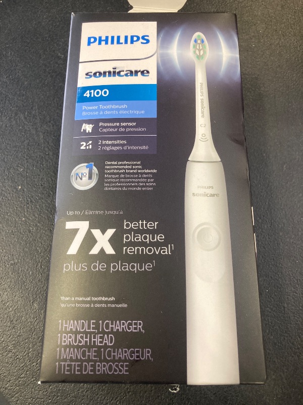 Photo 1 of Philips Sonicare 4100 Rechargeable Electric Toothbrush, with Pressure Sensor, 2 Intensity Settings, SmarTimer and QuadPacer, 14-Day Battery Life, White, Model HX3681/23