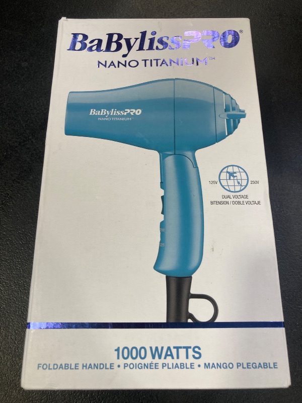 Photo 1 of BaBylissPRO Nano Titanium Travel Dryer, Blue