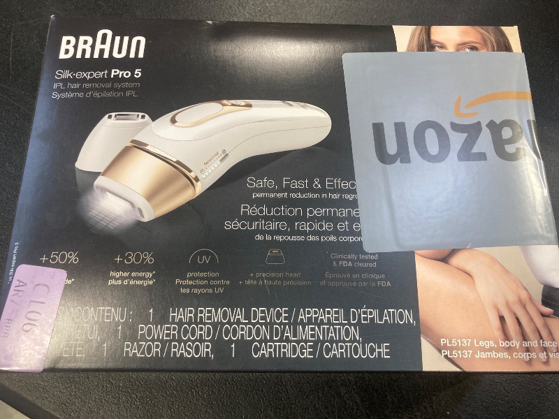 Photo 1 of Braun IPL at Home Laser Hair Removal for Women and Men, Silk Expert Pro 5 PL5137 with Venus Swirl Razor, Permanent Visible Hair Reduction in Hair Regrowth for Body & Face, Corded, PL5137