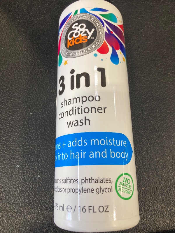 Photo 1 of SoCozy 3 in 1 Kids Shampoo + Conditioner + Body Wash (16 Fl Oz) Gentle, Hydrating Hair & Body Cleanser with Keratin, Vitamin B5, & Kiwi Extract, Paraben & Sulfate-Free