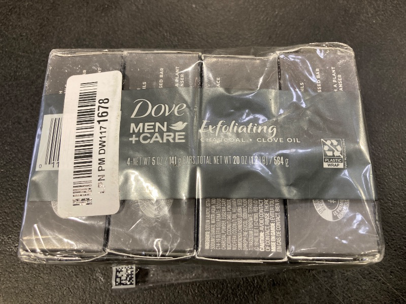 Photo 1 of DOVE MEN + CARE Cleansing Bar Soap Charcoal + Clove Oil 4 Count to Rebuild Skin in the Shower, a 4in1 Hair, Body, Face & Shaving Bar with Plant-Based Cleanser and Natural Oils 5 oz