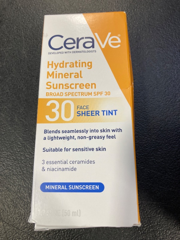 Photo 1 of CeraVe Hydrating Mineral Sunscreen SPF 30 with Sheer Tint, Tinted Mineral Sunscreen with Zinc Oxide & Titanium Dioxide, Blends Seamlessly For Healthy Glow, Medium, 1.7 Fluid Ounce