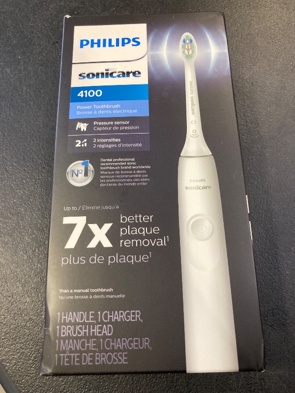 Photo 1 of Philips Sonicare 4100 Rechargeable Electric Toothbrush, with Pressure Sensor, 2 Intensity Settings, SmarTimer and QuadPacer, 14-Day Battery Life, White, Model HX3681/23