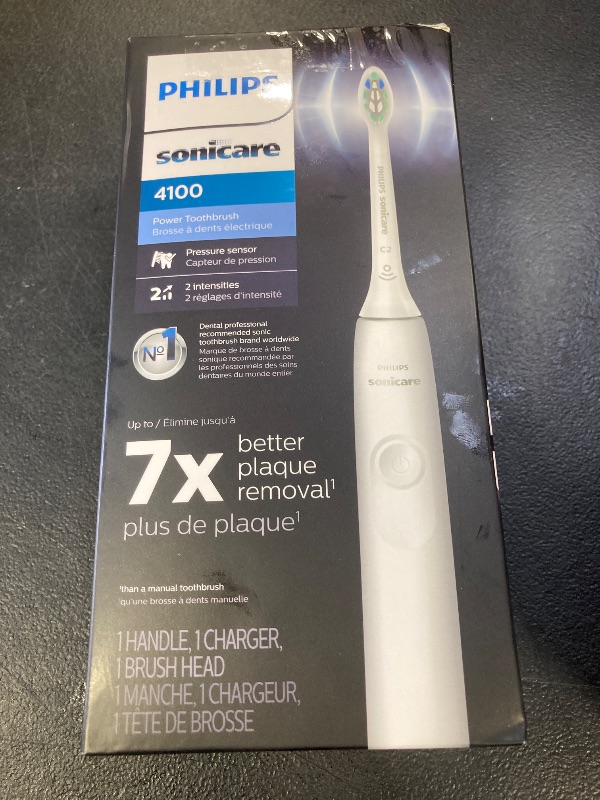 Photo 1 of Philips Sonicare 4100 Rechargeable Electric Toothbrush, with Pressure Sensor, 2 Intensity Settings, SmarTimer and QuadPacer, 14-Day Battery Life, White, Model HX3681/23