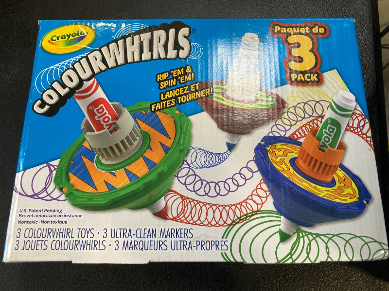 Photo 1 of Crayola Colourwhirls (3ct), Gyro Spin Art Toy, Battling Spinning Top for Kids, Recess Toys, First Grade Classroom Arts & Crafts for Kids, Back to School Gift