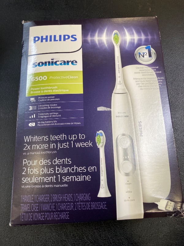 Photo 1 of Philips Sonicare ProtectiveClean 6500 Rechargeable Electric Toothbrush, with Pressure Sensor, 3 Cleaning Modes, SmarTimer and QuadPacer, 14-Day Battery Life, Charging Travel Case, White, HX6462/05