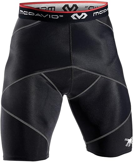Photo 1 of McDavid Compression Shorts, Thick Supportive Gym Shorts for Muscle Recovery. Cross Compression Short for Fitness. Black Short