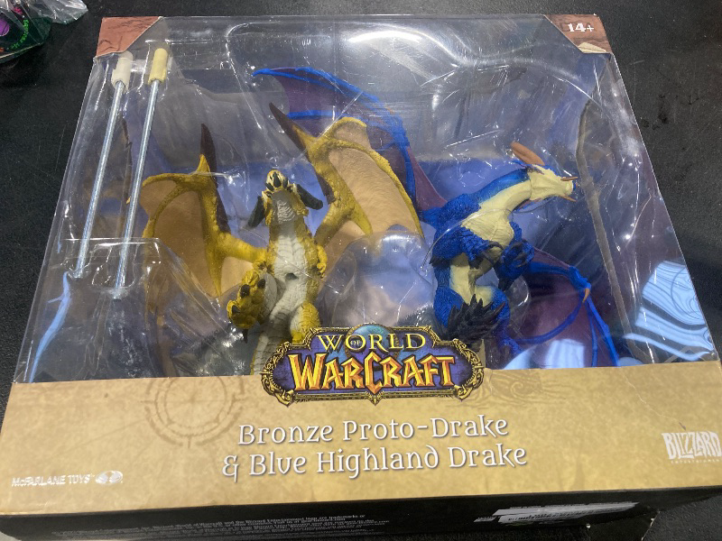Photo 1 of WORLD OF WARCRAFT McFarlane Toys Bronze Proto-Drake and Blue Highland Drake 2pk 1:12 Scale Posed Figures, Gold Label, Amazon Exclusive