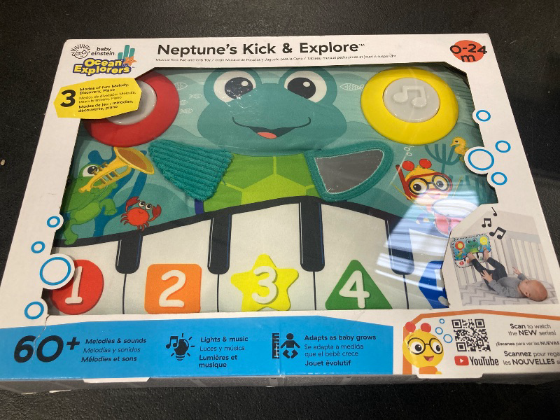 Photo 1 of Baby Einstein Ocean Explorers Neptune's Kick & Explore Musical Kick Pad & Crib Toy, Tummy Time Mat, Learning Toy, for Ages 0 Months and up