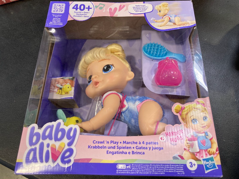 Photo 1 of Baby Alive Crawl 'n Play Harper Hugs Electronic Crawling Baby Doll Set, Blonde Hair, Kids Toys for Girls & Boys 3 Years & Up, 10.75 Inches