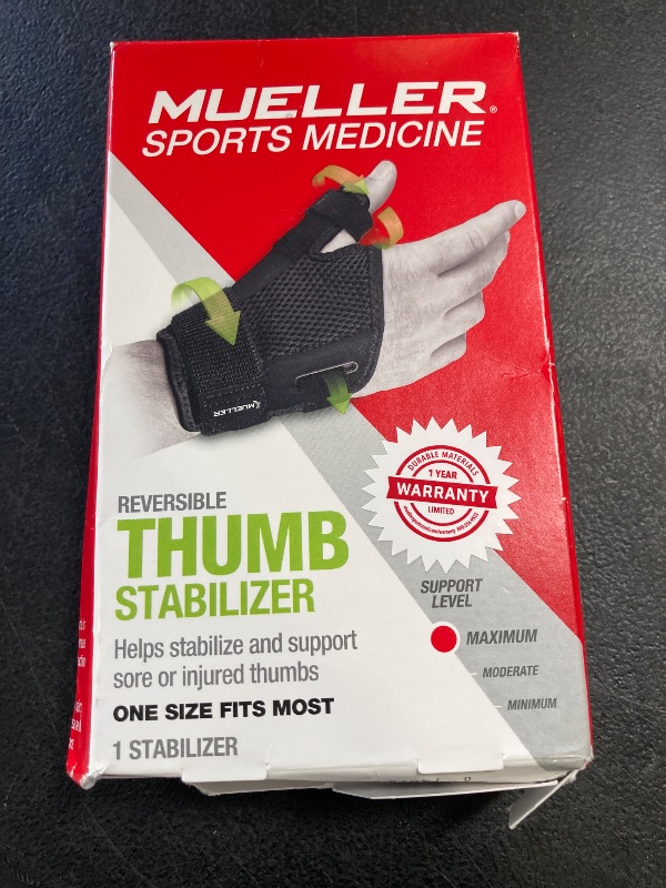 Photo 1 of MUELLER Sports Medicine Adjust-to-Fit Thumb Brace, Spica Splint, Thumb Pain Relief Stabilizer for Men and Women, Ideal for De Quervain's Tenosynovitis, Arthritis, Sprains, Fits Right or Left, Black, One Size