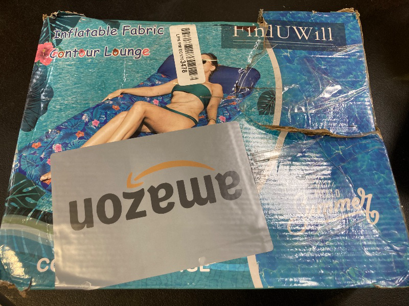 Photo 1 of FindUWill Oversized Pool Floats for Adults - 72" X 37" Extra Large Fabric-Covered, Inflatable Pool Lounger with Headrest Ultra-Comfort Cooling Pool Floaties Mat (XL, Monstera Blue)