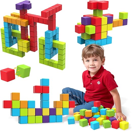 Photo 1 of Magnetic Building Blocks, 1.65 inch Large Magnetic Stacking Cubes for Toddlers, Sensory & Montessori Toys for Boys & Girls 1 2 3 Years Old (36 PCS)