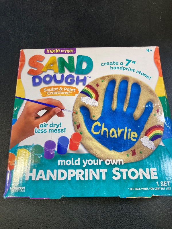 Photo 1 of Made By Me! Sand Dough Sculpt & Paint Creations! Mold Your Own Hand Print Stone, DIY 7-inch Handprint Stone Kit, Mess-Free Stepping Stones, Staycation Activity, Keepsake Gift for Kids Ages 4+