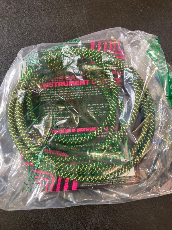 Photo 1 of Ernie Ball Braided Instrument Cable, Straight/Angle, 10ft, Neon Green/Black (P06077)