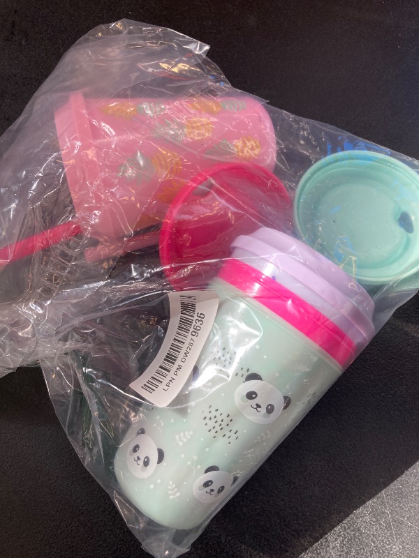 Photo 1 of Ello Kids Plastic Reusable Color Changing Cups with Twist on Splash-Proof Lids and Straw, BPA Free, Dishwasher Safe, 12oz, Fruit Pop, 4 Pack
